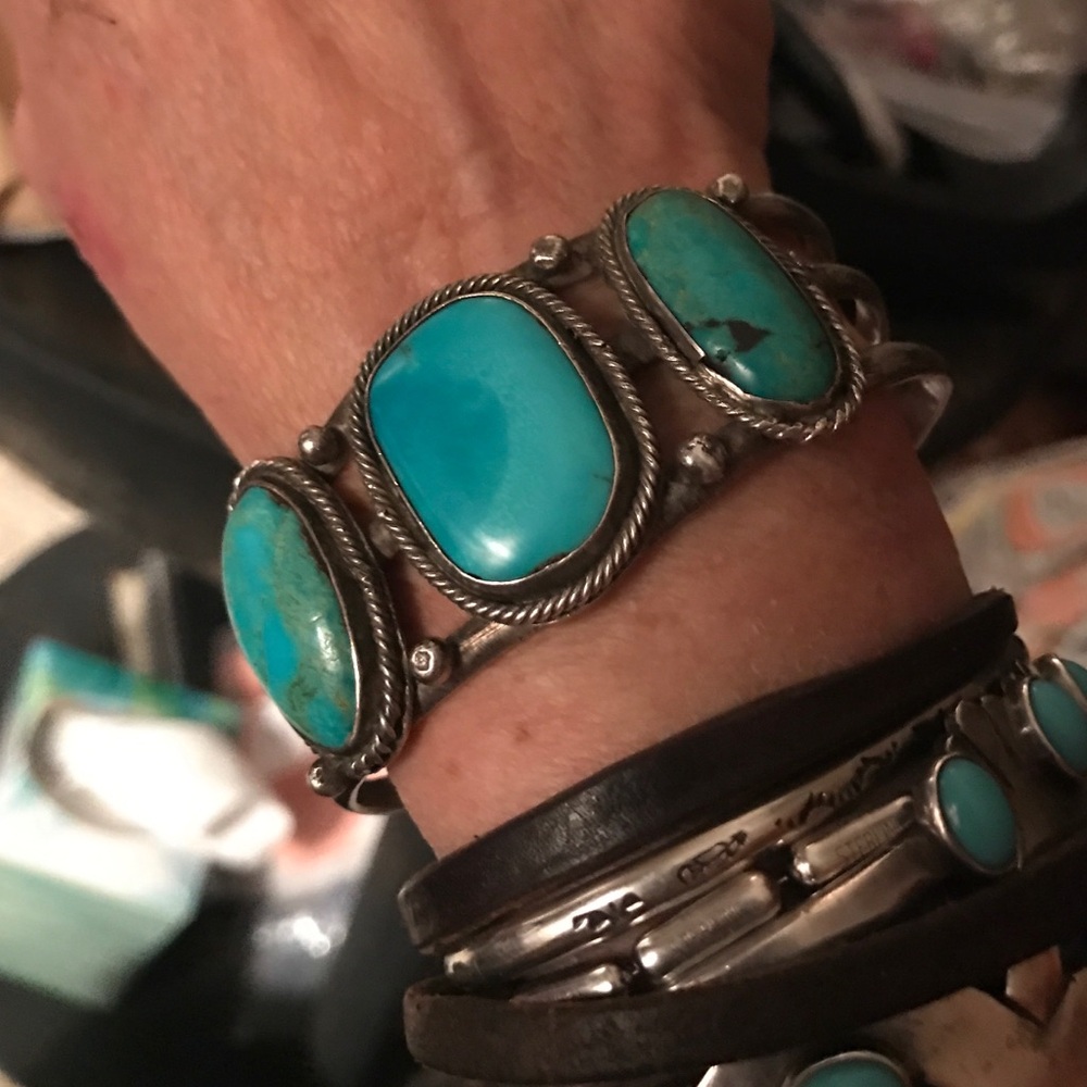 Sterling Silver Turquoise Stone Cuff Bracelet - Turquoise